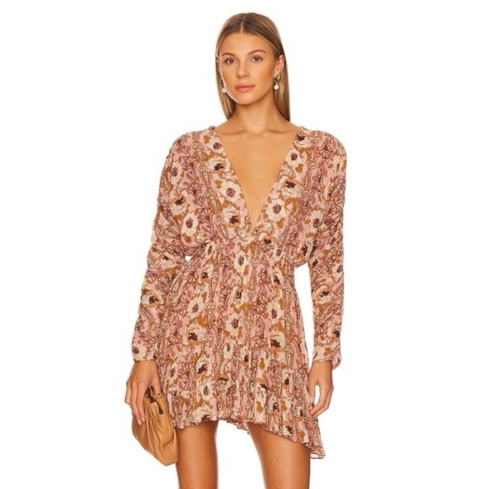 Misa Los Angeles Revolve Floral Long Sleeve Mini Dress Size Medium